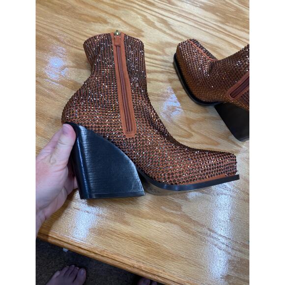 Stella McCartney Cowboy Crystal Embellished Booties Women's 8 Rust (s19) - Picture 6 of 15